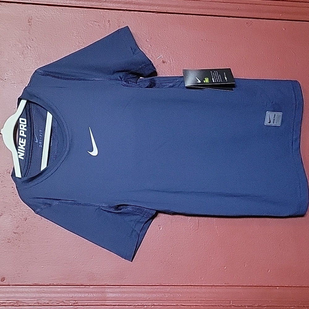 NIKE PRO TRAINING Navy Blue Short Sleeve Boys Shirt SZ M